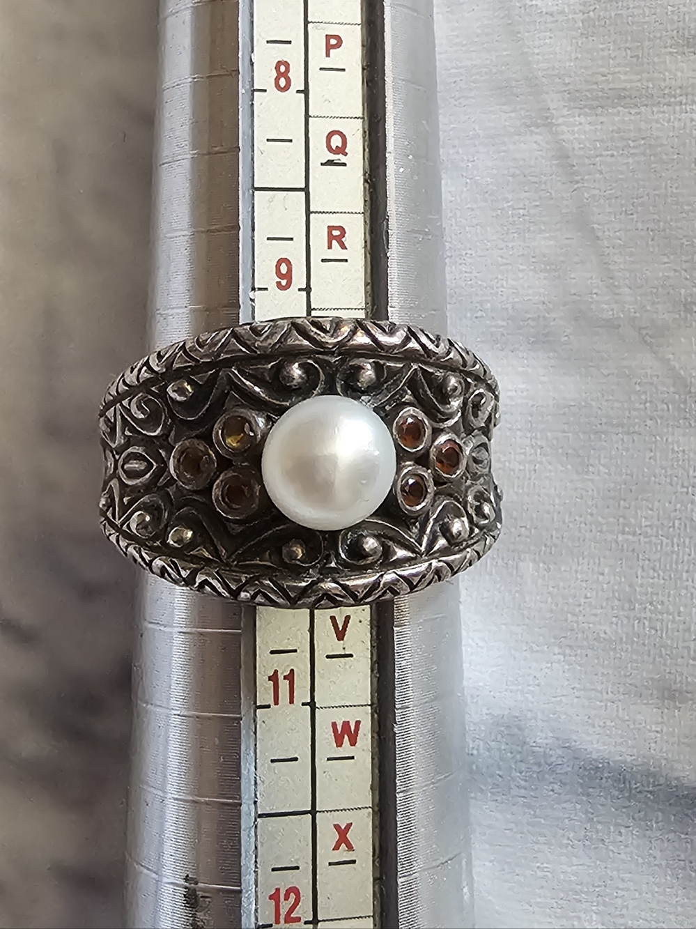 Barbara Bixby Designer Sterling Silver 925 Citrine Freshwater Pearl Ring Size 10